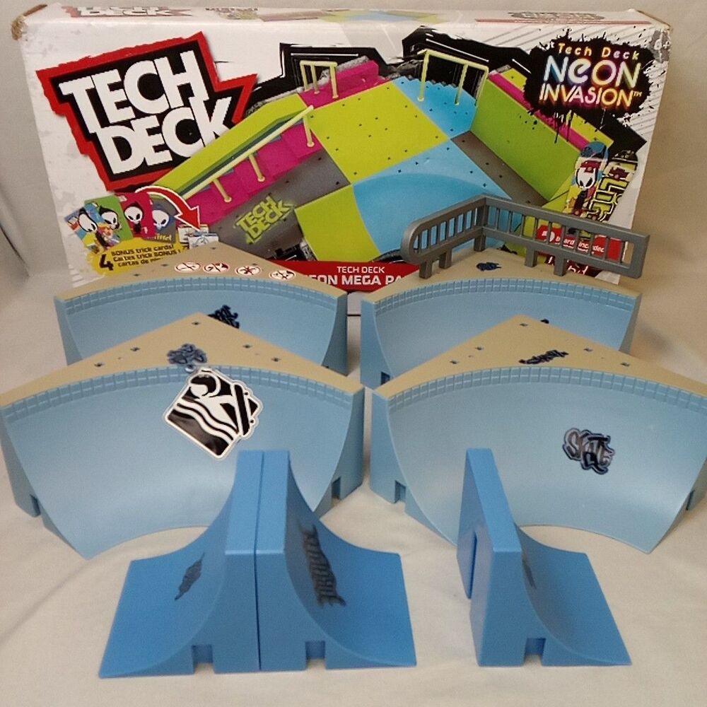 TECH DECK Neon Mega Skate Park Extra Pieces Including 4 Bowl With Rail 3 Ramps